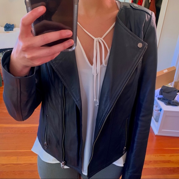 Navy Blue Halogen Leather Jacket - Picture 6 of 6